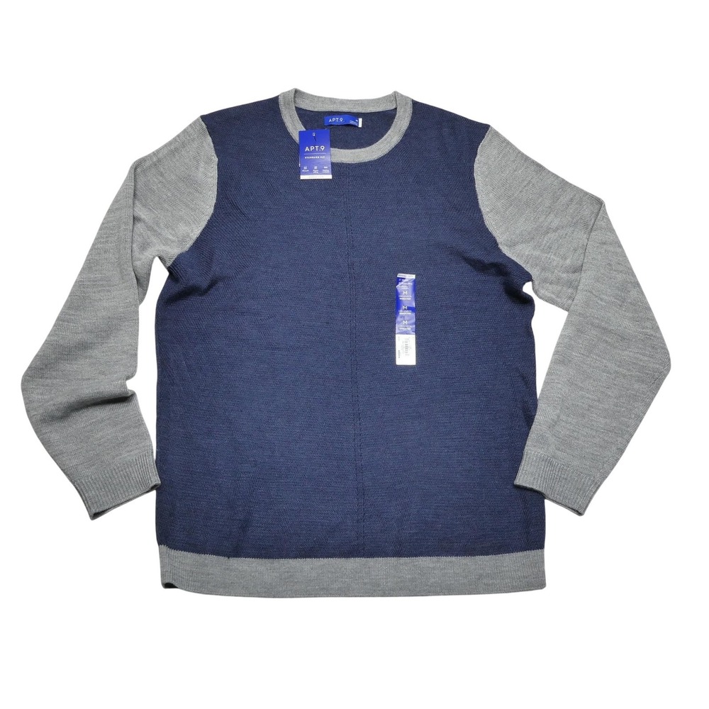 Apt 9 Sweater Mens Medium Blue Gray Merino Blend Crewneck Pullover Knit
